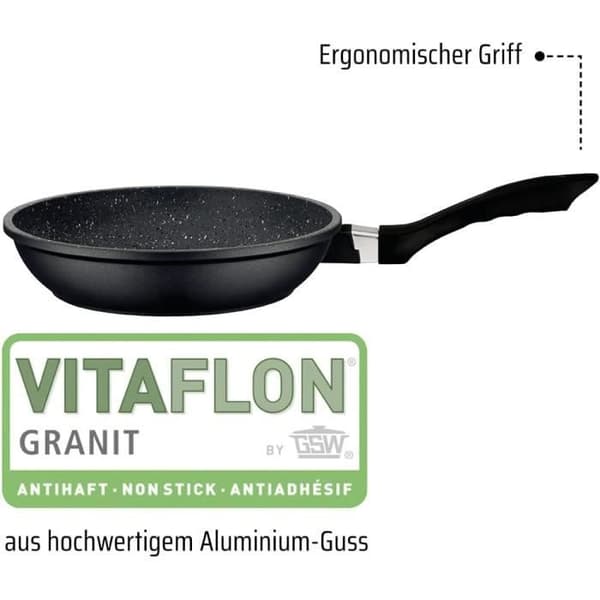 GSW Gourmet Granit Set med kastruller och stekpannor - Högkvalitativt aluminiumgjutning - Flerskikts non-stick beläggning - Finiti