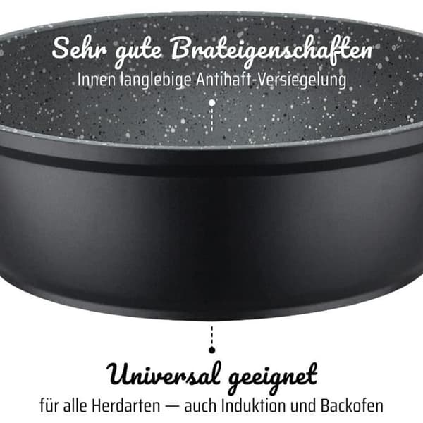 GSW Gourmet Granit Set med kastruller och stekpannor - Högkvalitativt aluminiumgjutning - Flerskikts non-stick beläggning - Finiti