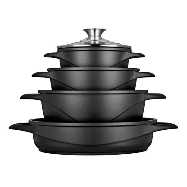 Induktionsgrytset 8 delar Aluminium Gjutjärn, 3 Kastruller, Lock Smile MGK-17 Svart 1004666