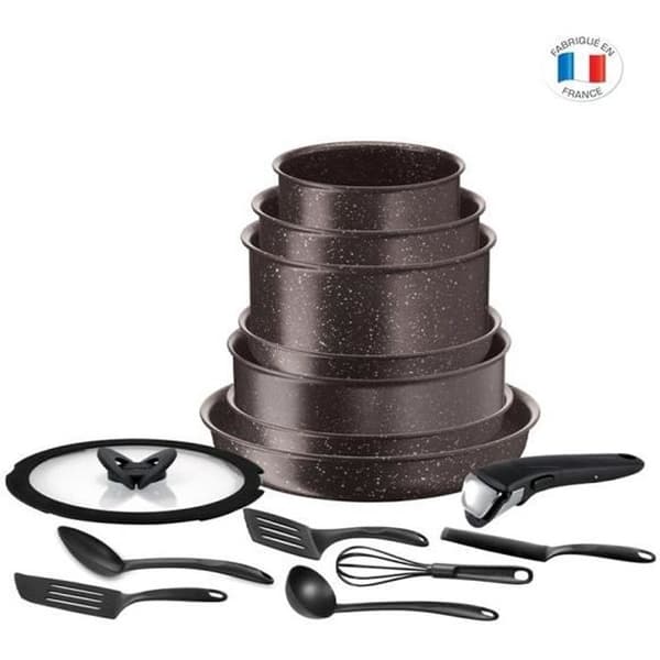 TEFAL L6789102 Ingenio Extreme 15-delade köksredskapsset - Brown Stone Effect - Tillverkad i Frankrike