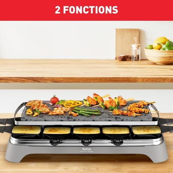 TEFAL Raclette- och pierradapparat, 1350 W, Upp till 10 personer, Naturlig lavasten, Praktisk förvaring PR457812
