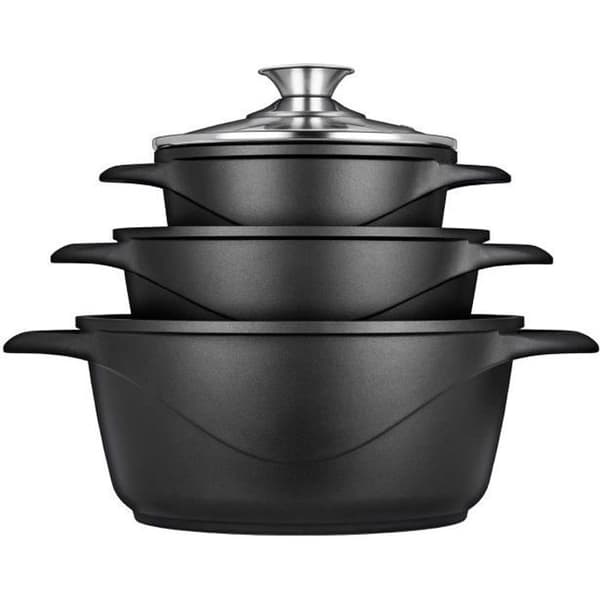 6-delad induktionskokkärl i gjuten aluminium, 3 kastruller, smillock MGK-18Negro 1004673
