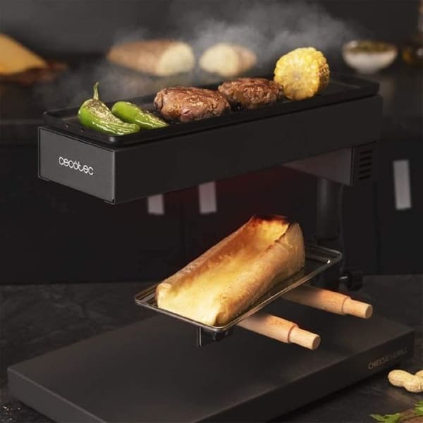 Raclette med köttgrill - CECOTEC - 600 W - Svart - Rostfritt stål