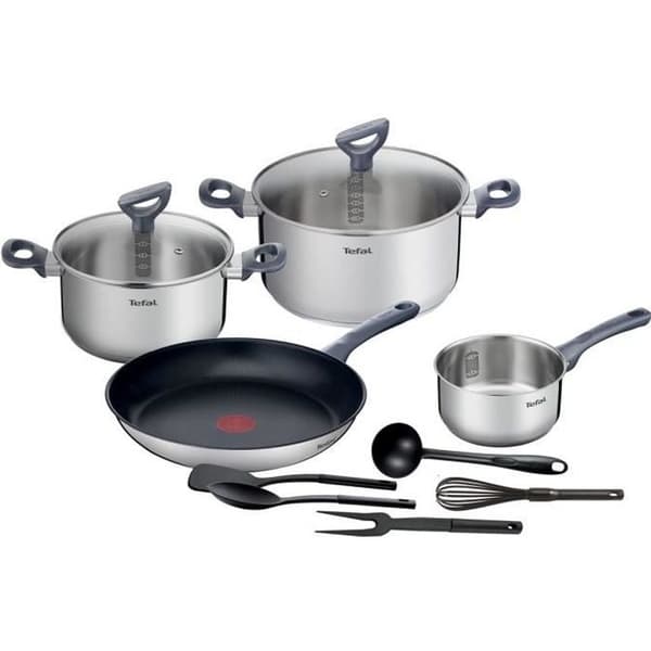 TEFAL G713SB45 Daily Cook Set 11 delar ROSTFRITT STÅL: 16 cm kastrull + 20 och 24 cm grytor med lock + 28 cm långpanna + 5 redskap