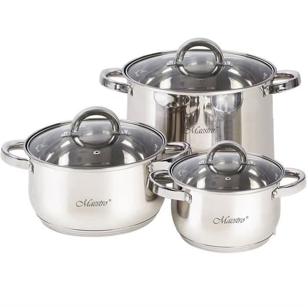 Induktionskastrullset i rostfritt stål 6 delar 3 lock av härdat glas Maestro MR-2120-6L Silver 59109