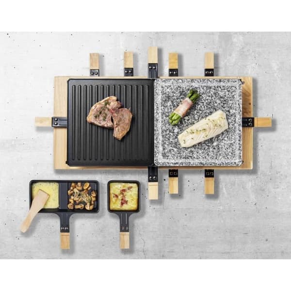 Bestron Elektrisk raclettegrill för upp till 8 personer med natursten och non-stick belagd grillplatta, trä