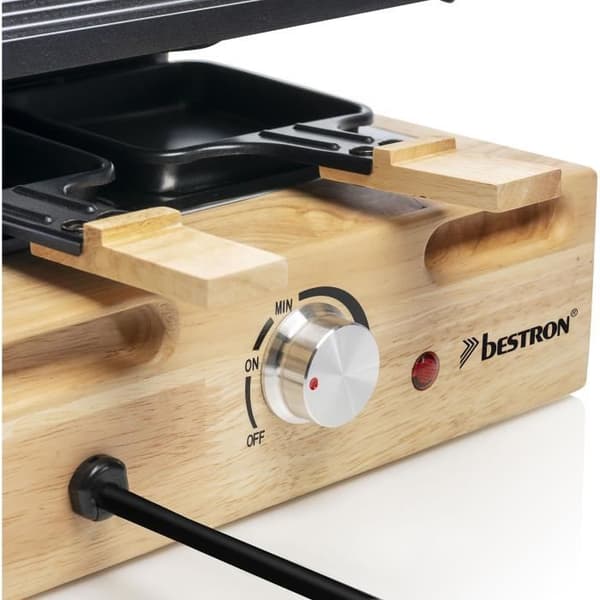 Bestron Elektrisk raclettegrill för upp till 8 personer med natursten och non-stick belagd grillplatta, trä