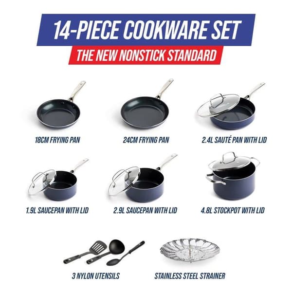 Greenpan Köksredskap Set - CC001951-002 - Blue Diamond Non-Stick Köksredskap Set, 14 delar, Blå