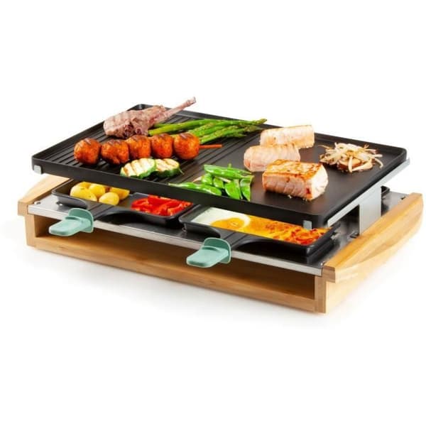 DOMO DO9246G - Bambu raclette-grillapparat - 1200W - 3 nivåer - 8 personer - Beständighet i rostfritt stål
