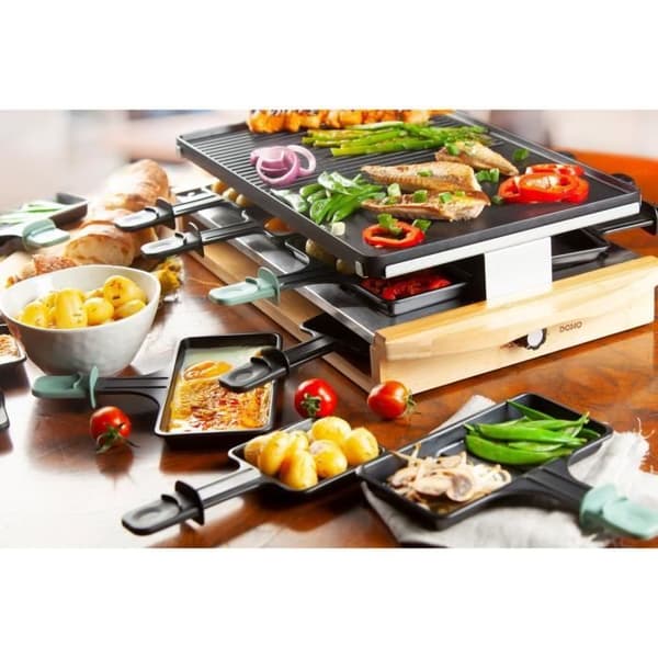 DOMO DO9246G - Bambu raclette-grillapparat - 1200W - 3 nivåer - 8 personer - Beständighet i rostfritt stål