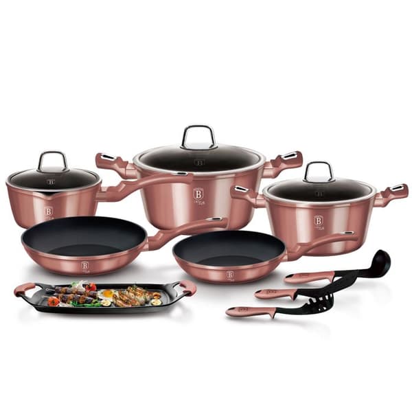 Induktionskokkärl 12 Delar Aluminium Non-stick Utan PFOA Berlinger Haus I-Rose Rosé 98151
