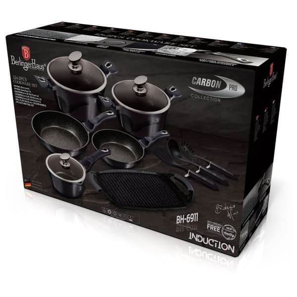 Induktionsgrytset 12 Delar Aluminium Non-Stick utan PFOA Berlinger Haus Carbon Pro Grå 21457