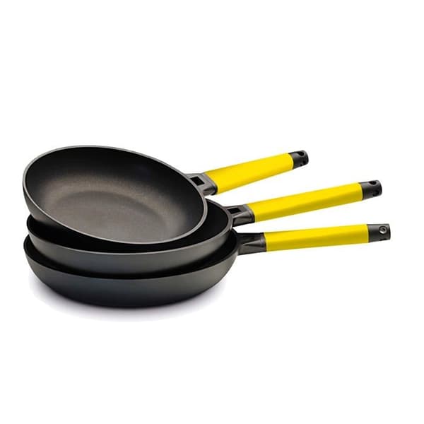 Castey kokkärl - Set med 3 Vitro-Gas stekpannor med gult handtag 20-24-28 cm