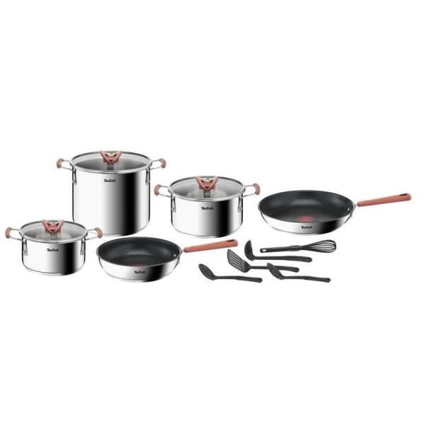 TEFAL G721SD74 13-delat köksredskapsset, induktion, rostfritt stål + non-stick beläggning, stekpanna, kastrull, Opti'Space