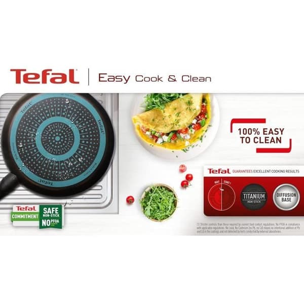 Tefal B55540 Easy Cook Clean grillpanna - 26 x 26 cm - Non-stick beläggning - Säker - Termiskt signal - Stabil botten - F