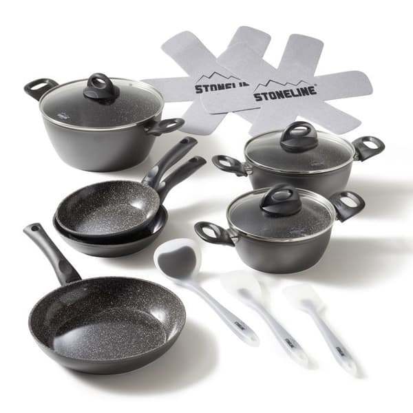 STONELINE® CERAMIC Kokkärlsset 14 st Stekpannor, grytor, lock och skydd - Non-Stick beläggning - Induktion
