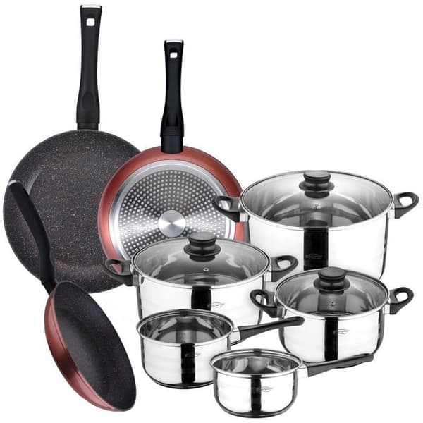 San Ignacio - PK4761 - Set med 3 stekpannor 20/24 och 28 cm + köksredskap i 8 delar i rostfritt stål