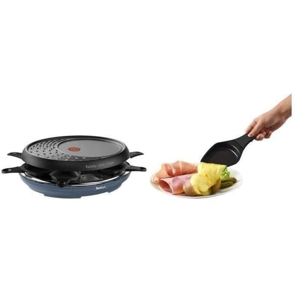 TEFAL 3in1 Raclette Grill, Colormania Raclette, Grill och Crêpes, 8 koppar, non-stick beläggning, stålblå RE310401