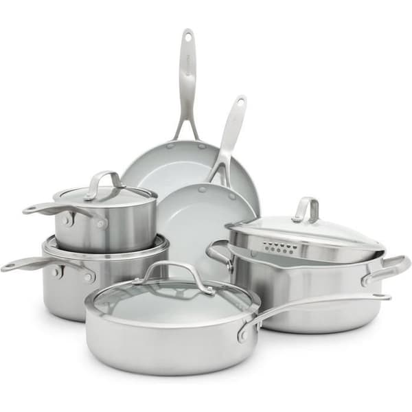 GreenPan Venice Pro Tri-Ply Rostfritt Stål Hälsosam Keramisk Non-Stick 10 Delars Kökserie Stekpannor och Kastruller