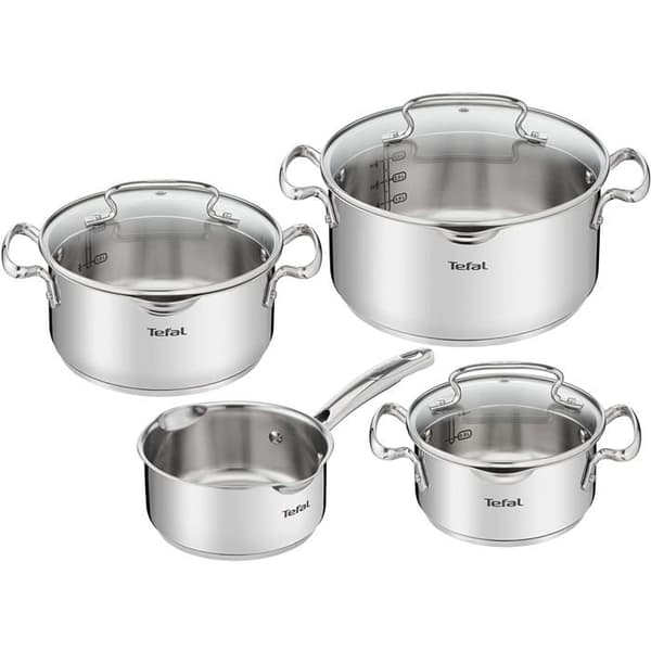 TEFAL Duetto+ 7-delat köksredskapsset, grytor + glaslock, kastrull, induktion, rostfritt stål, nitade handtag G719S734