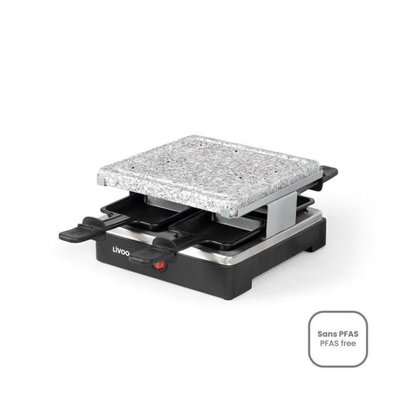 Raclettemaskin - LIVOO - 4 personer - Grillsten - Avtagbar granitbricka