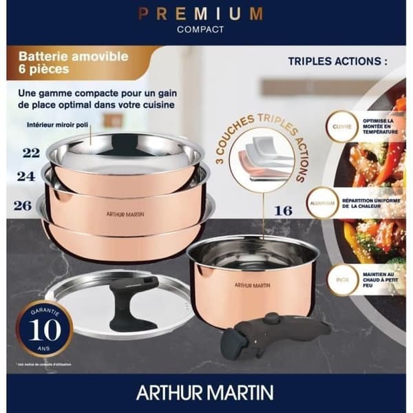 6-delat stekpannset - ARTHUR MARTIN - AM516GT - 3 lager trippelverkande - Alla värmekällor inklusive induktion