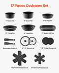 Miniatyrbild 2 av 2: Nonstick Kokkärlset, 17 Delar, Mångsidiga Matlagningsfunktioner, Ugnssäker,1 set