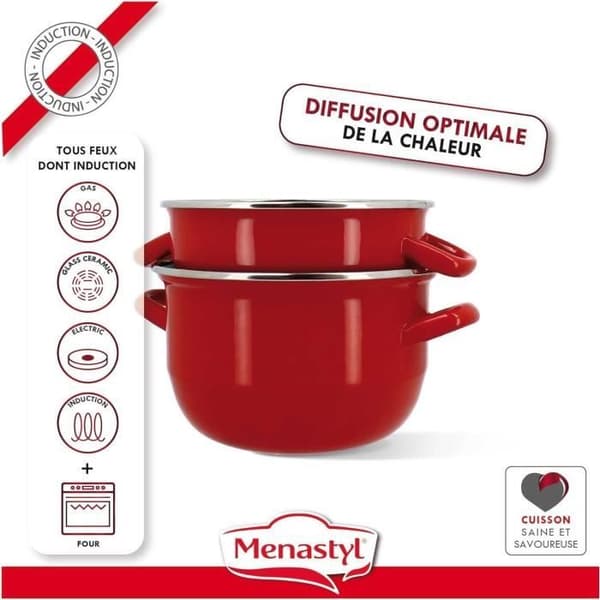 Simpukkakattila - MENASTYL - 3645562 - Emaloitua terästä - Musta - 18 cm - 2,7 litraa - Sopii kaikille liesitasoille, myös induktiolle