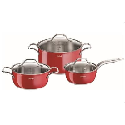 TEFAL INOX -LUOKITUSVÄRIT 6-osainen keittiöastiasarja B903S374 16-20-24cm - Kaikki lämmönlähteet induktiota mukaan lukien - punainen
