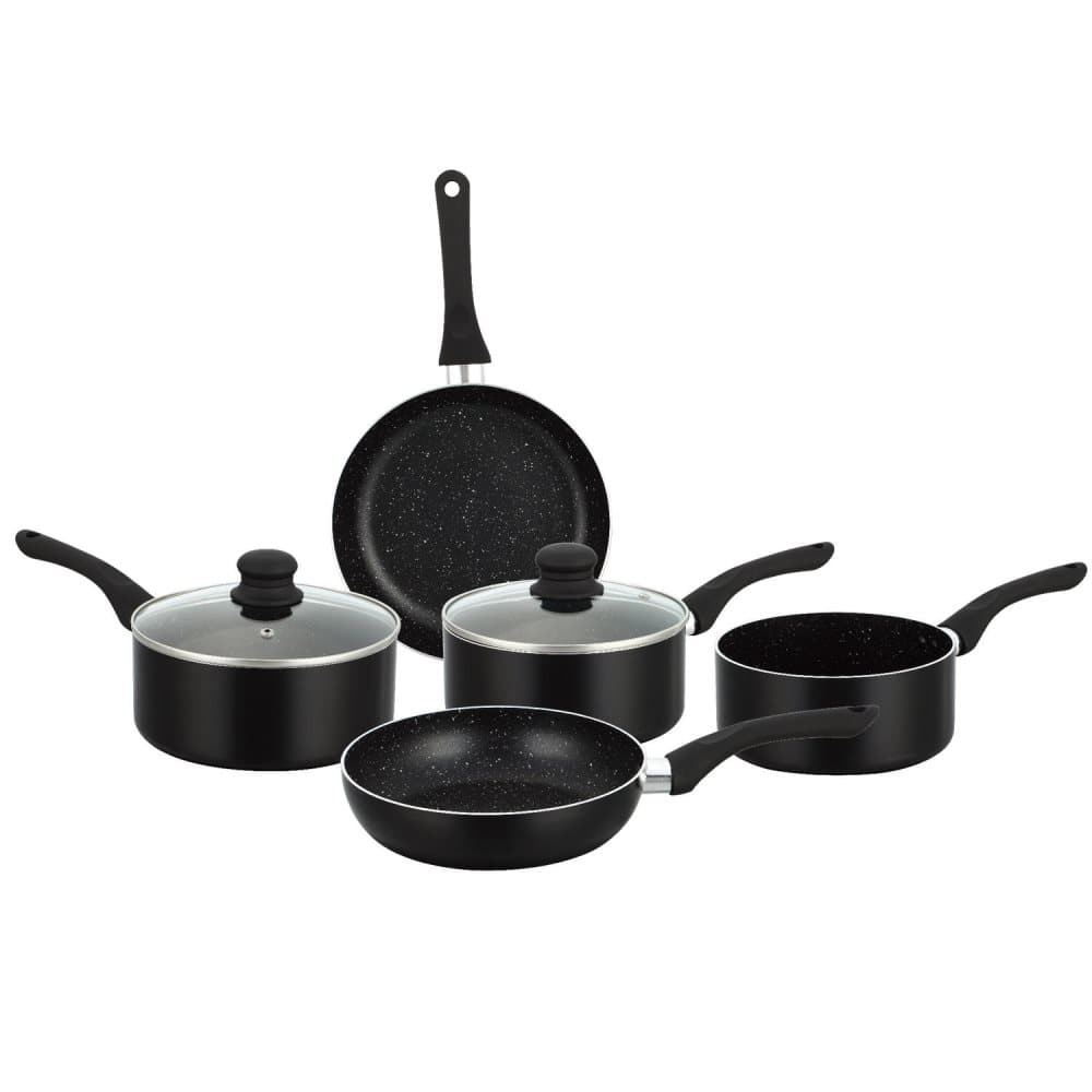 Herzberg HG-1020: 7 stycken non-stick stenbelagda köksredskap svart
