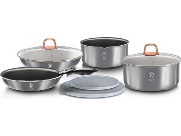 Berlinger Haus BH/7040, Blandat set, Grå, Gjuten aluminium, Titan, Ergonomisk, Soft touch, gas, halogen, Induktion
