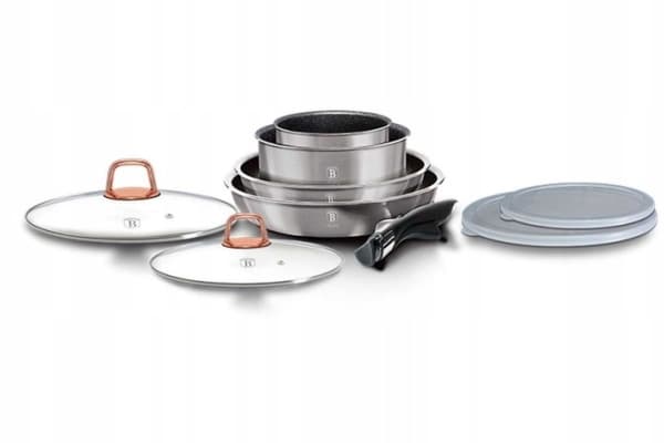 Berlinger Haus BH/7040, Blandat set, Grå, Gjuten aluminium, Titan, Ergonomisk, Soft touch, gas, halogen, Induktion