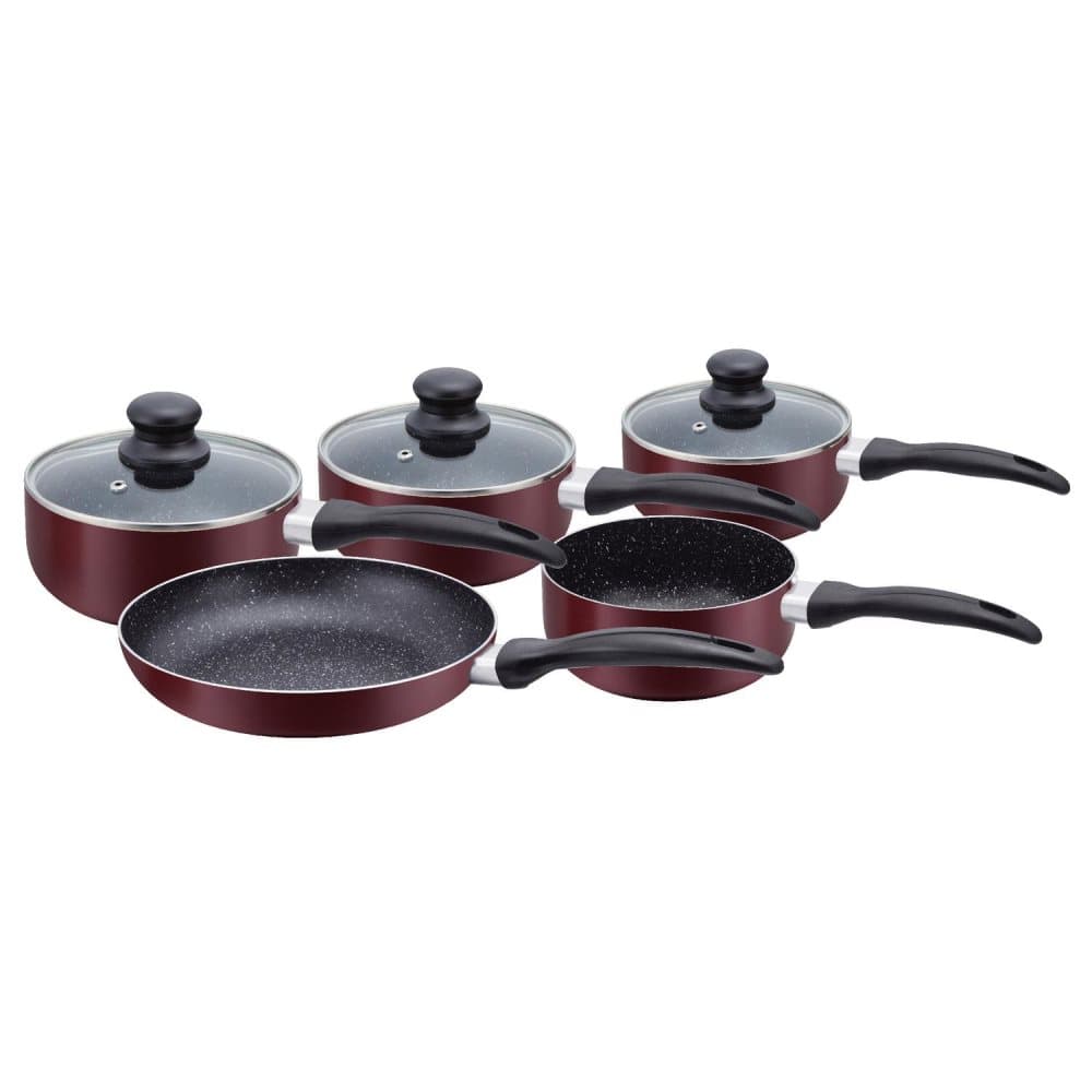Herzberg HG-5003BR: 8 delar Marmor Köksredskap Set - Burgundy