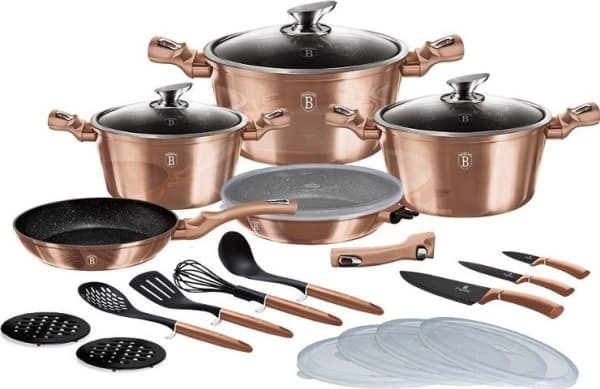 Berlinger Haus 22-piece set pots, pans, kitchen accessories, Rose Gold knives Berlinger Haus BH-7182