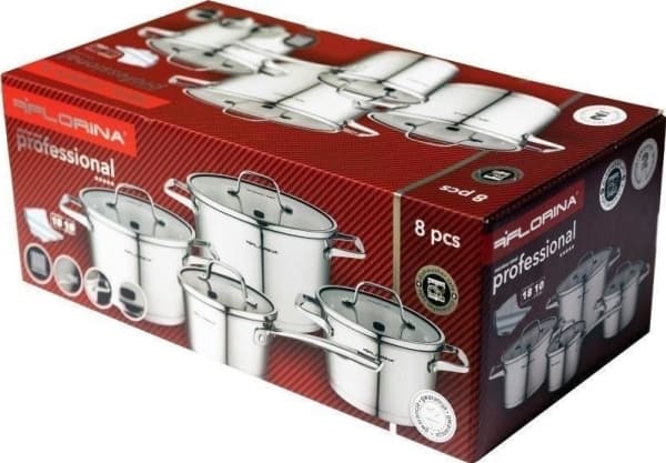 Florina Professional 8-osainen ruostumattomasta teräksestä valmistettu kattilasarja