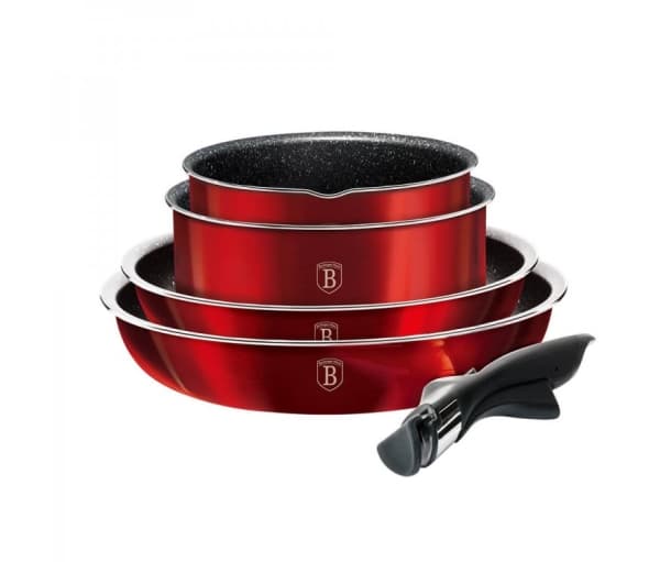 Berlinger Haus BH/6145, Mixed set, Burgunder, Aluminium, Marmor, Ergonomisk, Mykt grep, Gass, Halogen, Induksjon
