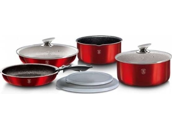 Berlinger Haus BH/6145, Mixed set, Burgunder, Aluminium, Marmor, Ergonomisk, Mykt grep, Gass, Halogen, Induksjon