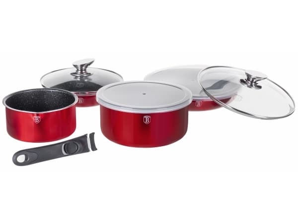 Berlinger Haus BH/6145, Mixed set, Burgunder, Aluminium, Marmor, Ergonomisk, Mykt grep, Gass, Halogen, Induksjon