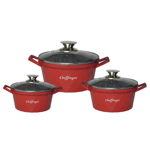 Set med Grytor - Röd Design - 6 Delar