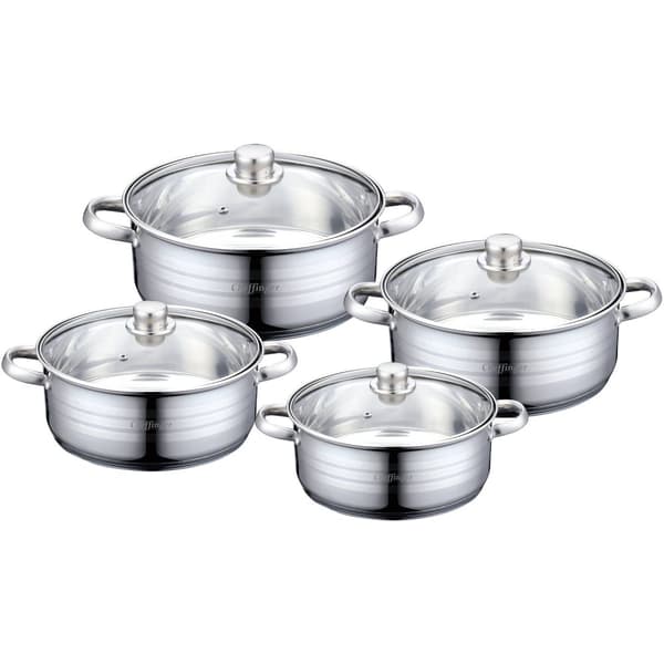 Set med Grytor - 8 Delar - Rostfritt Stål
