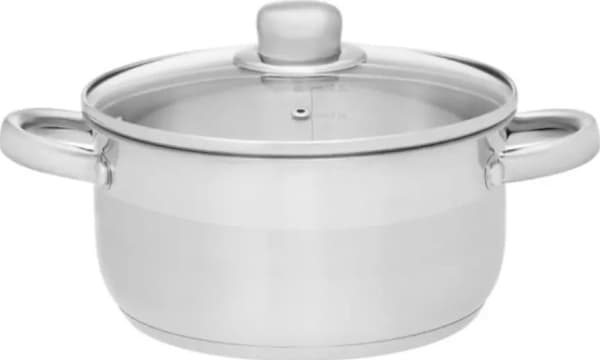 Maku Kitchen Life Basic gryta i rostfritt stål med glaslock 6,5 L 24 cm