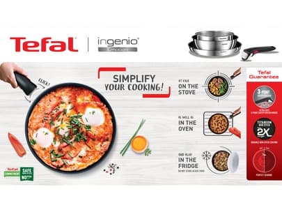 Tefal Ingenio L8964S44, Blandat set, Rostfritt stål, Rostfritt stål, Svart, Keramiska, gas, halogen, Induktion, 4 styck