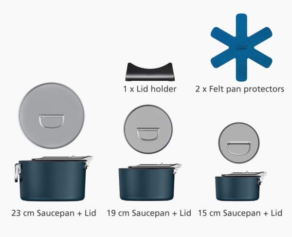 Joseph Joseph Space, Kokesett, Blå, Aluminium, Keramisk, Rustfritt stål, Rustfritt stål
