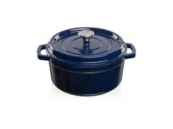 Cast iron pot Grand Feu, minimalist design "Casserole" with lid, 4.7l, dark blue color.