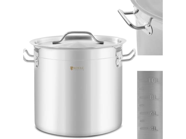 Royal Catering Stålgryta med mätkoppslock för induktionshäll, gasol, 12 l