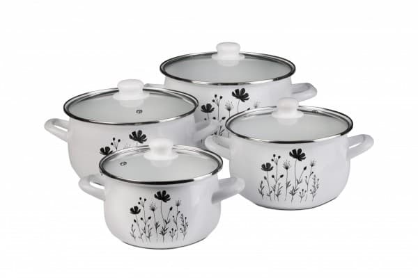 Sett med 8 stk. emaljerte gryter Meadow DO-145