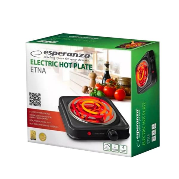 Esperanza - Elektrisk kogeplade - 1000 W - Sort