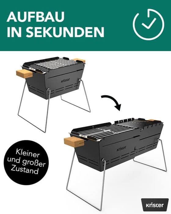 Knster Knister Grill Original Spis - Mobil kolgrill för picknick, camping och utomhus, svart