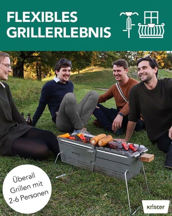 Knster Knister Grill Original Spis - Mobil kolgrill för picknick, camping och utomhus, svart