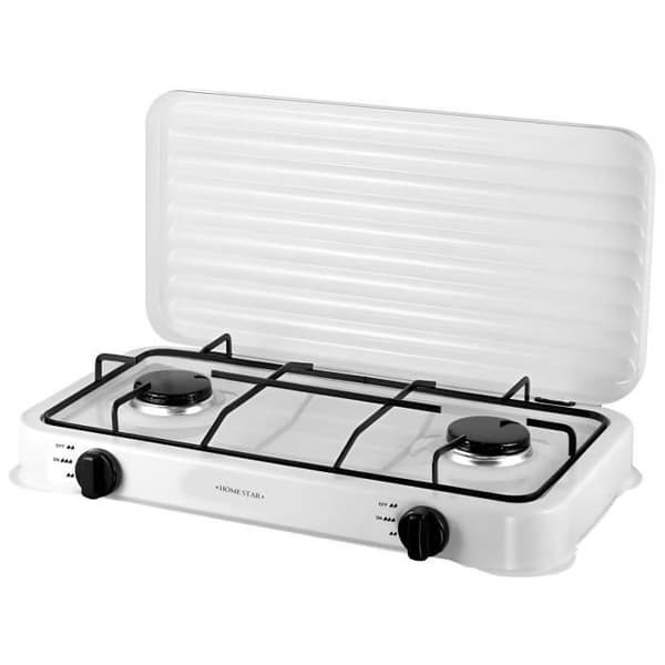 2-brännare gasspis med lättstädad lock - HOMESTAR - Vit - Camping